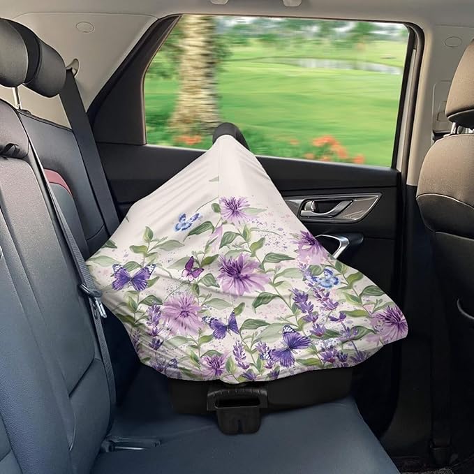 AFPANQZ Purple Flower Nursing Cover Breastfeeding Scarf Baby Car Seat Covers Infant Stroller Cover Carseat Canopy for Girls and Boys Lightweight Breathable for Outdoor Walking Traveling