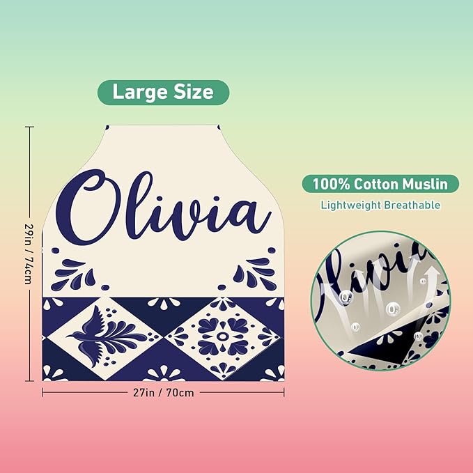 Custom Car Seat Covers for Babies - Breathable Baby Car Seat Cover for Girls Boys, Kick-Proof Newborn Carrier Canopy Stretchy Stroller Cover for 4 Seasons Deep Blue Flower