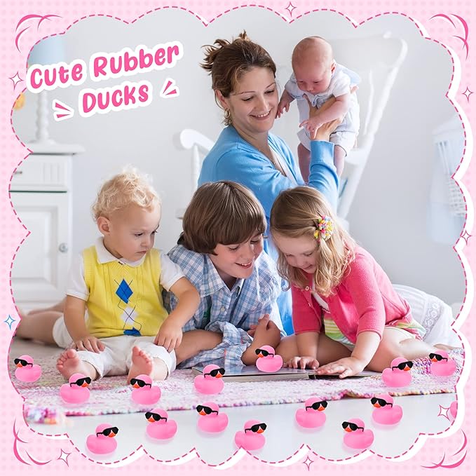 Sosation 36 Packs Mini Rubber Ducks with Sunglasses Sets 2.2 Inch Bath Squeaky Rubber Duckies Cute Float Bathtub Toys for Birthday Party Favors Class Carnival Prizes Car Decor(Pink)