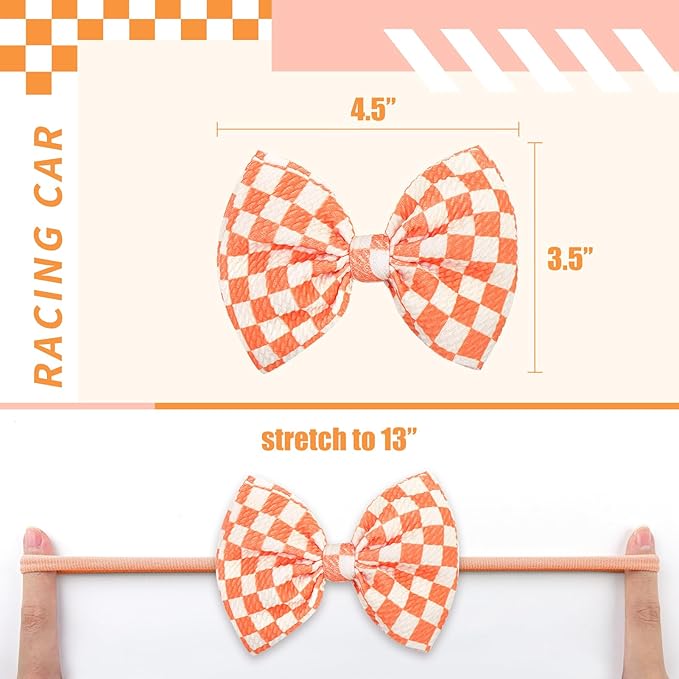 YanJie 3PCS 4.5’’ Checkered Bows for Baby Girls Headbands Orange Headband Beige Hair Accessories for Girls Newborn Girl Clothes Baby Girl Outfits