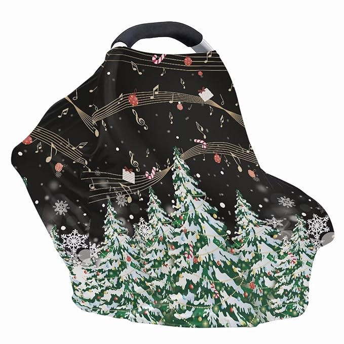 Christmas Car Seat Canopy for Babies Stretchy Nursing Cover Christmas Decoration Muti Use Cover for Shopping Cart,Car Seat,High Chair,Stroller, Xmas Tree Print