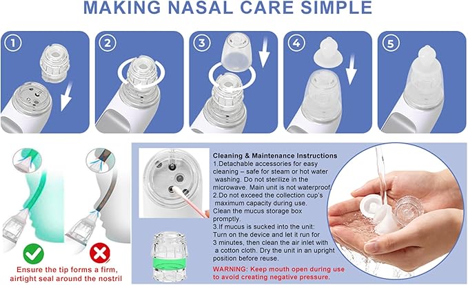 Electric Nasal Aspirator for Baby,POLEDY Waterproof Nose Sucker for Toddlers, Nose Cleaner with 3 Silicone Tips,3 Adjustable Suction Levels, Baby Booger Sucker with Music-Light Soothing Feature ﻿