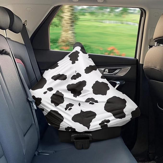 Cow Print Baby Stuff Car Seat Cover for Baby Carseat Covers for Girl Boy Stretchy Soft Breathable Nursing Cover Breastfeeding Infant Unverisal Fit Car Seat Canopy Carrier Cover