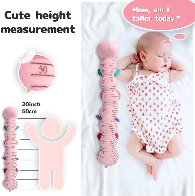 Sumobaby Infant Baby Musical Stuffed Animal Activity Soft Toys with Multi-Sensory Crinkle, Rattle and Textures, for Tummy Time Newborn 0-3-6-12 Months Girls, Caterpillar, Pink