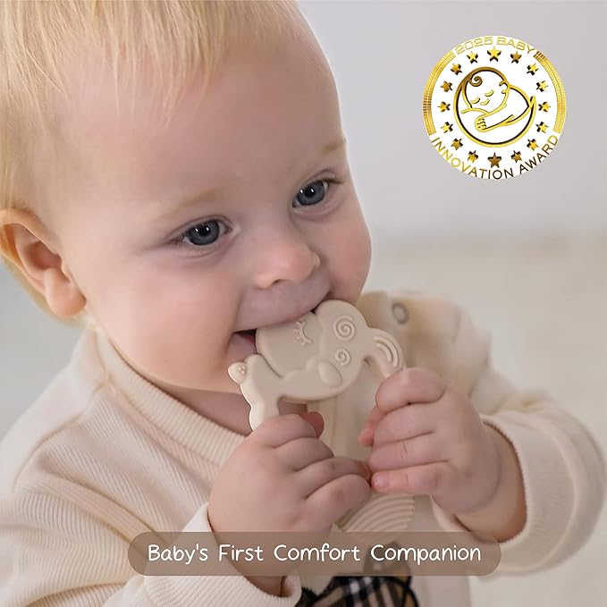 Moonkie Teething Toy, Safe & Easy to Hold BPA Free Silicone Baby Soothing Teethers, Prevent Finger Sucking Teether Toys Best for Babies 0-6 6-12 Months (Sheep Shifting Sand)