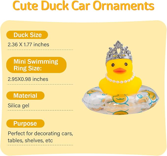 wonuu Car Duck Rubber Duck Car Ornaments Duck Car Dashboard Decorations with Cute Headband Swim Ring Necklace Sunglasses, C-Male Crown&Pearl Chain