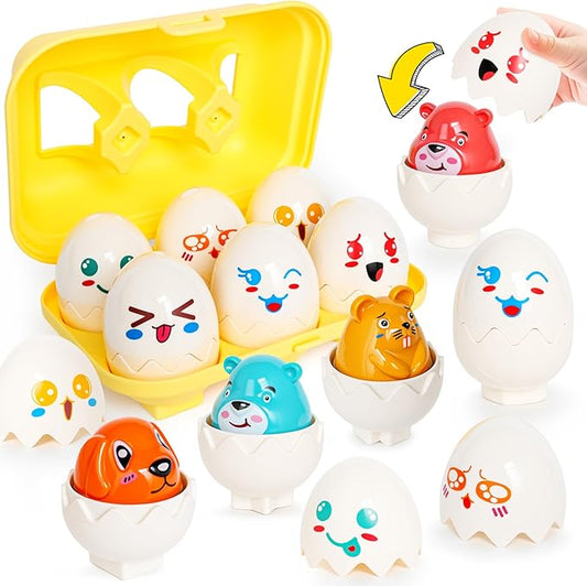 Easter Eggs,Montessori Fun Geometric Egg Toys for Toddlers 1-3,Early Learning Educational Fine Motor Shape Sorter Matching Games Easter Basket Stuffers Gifts for Boys Girls