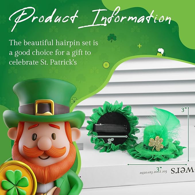 Leprechaun Top Hat Hair Bow Clips St Patrick Day Green Hat Alligator Hair Clips for Girls Infant Clover Shamrock Clip St.Patrick Hair Accessories Gift