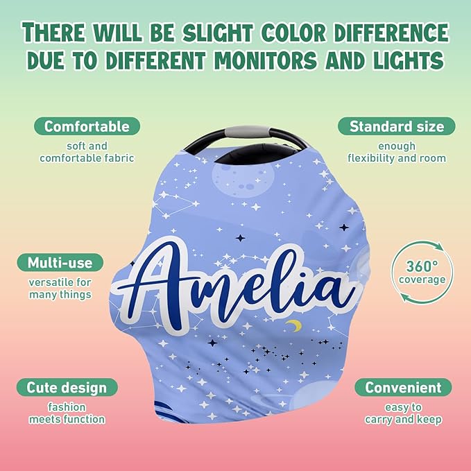 Personalised Car Seat Cover for Babies - Multi-use Carseat Canopy Cover with Name, Purple Pattern Car Seat Covers, Christmas Birthday Gifts for Infant Boys and Girls