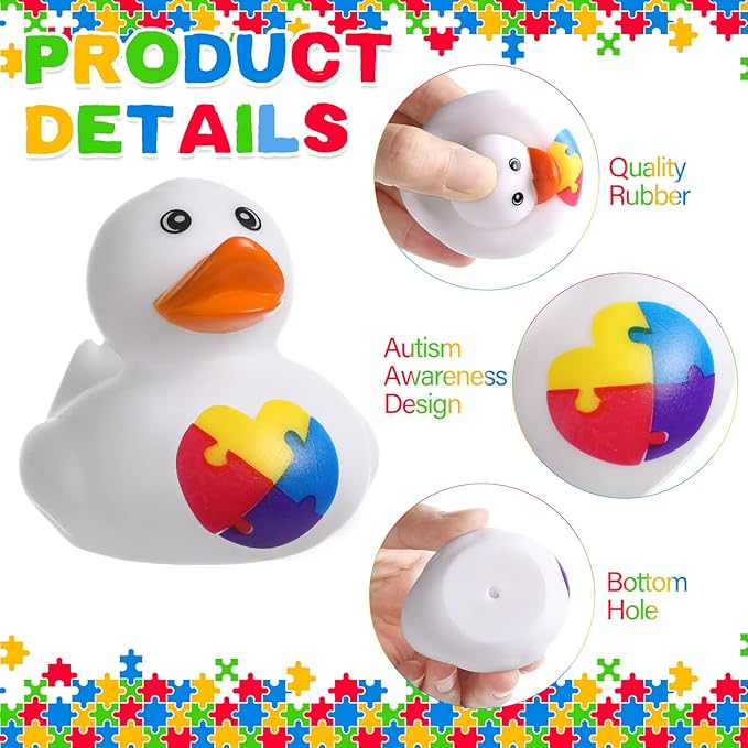 Vinsot 72 Pcs Autism Awareness Stuff Accessories Autism Awareness Rubber Duckies Colorful Puzzle Piece Bathtub Toys Fundraising Floater Duck Incentives Gift for Charity Activities Supplies