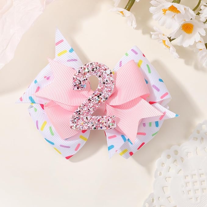 Birthday Hair Bow Hair Clips for Girls 1 2 3 4 5 6 Years, Baby Girl Accessories Bow Birthday Decorations, Pink Baby Girls Ice Cream Hair Bows Clips for 2nd