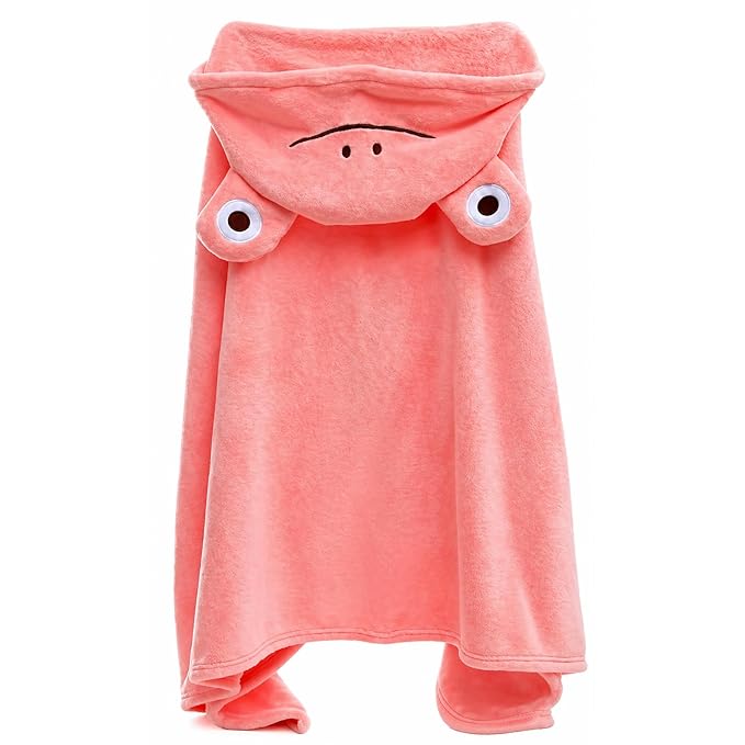 ROMASA Baby Bath Towel Ultra Soft Hooded Towel Highly Absorbent Bathrobe Blanket Toddlers Shower Gifts for Boys Girls-27.5" x 55" (Pink-flog)