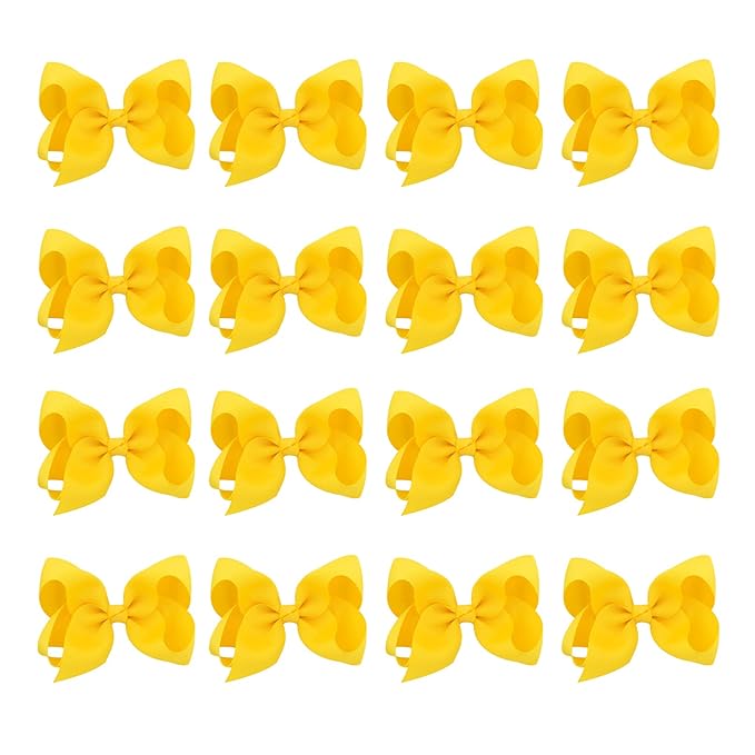 DEEKA 16 PCS 4" Hand-made Hair Bow Grosgrain Ribbon Solid Color Hair Bow Alligator Clips Hair Accessories for Little Teen Toddler Girls -Yellow