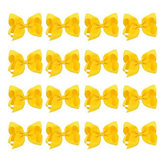 DEEKA 16 PCS 4" Hand-made Hair Bow Grosgrain Ribbon Solid Color Hair Bow Alligator Clips Hair Accessories for Little Teen Toddler Girls -Yellow