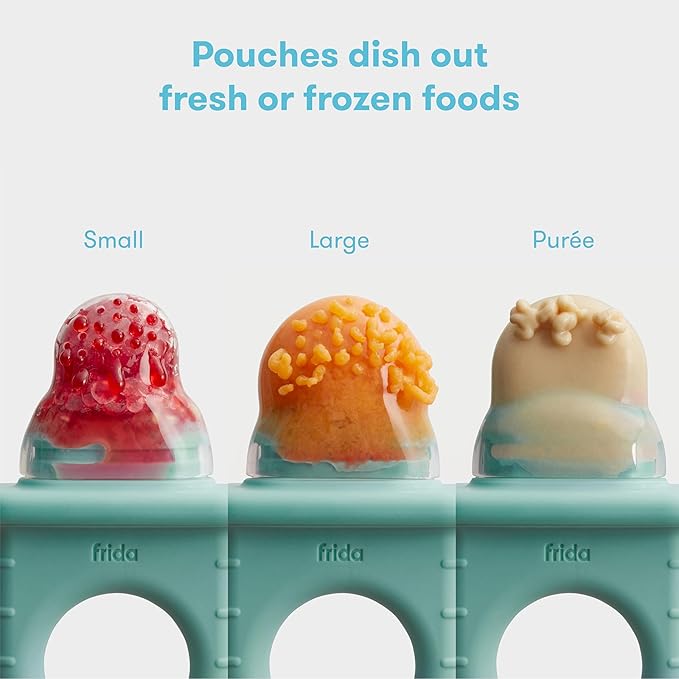 Frida Baby Push Pop Feeder, Baby Fruit Feeder + Get-A-Grip Teether Teething Toy | 100% Food-Grade Silicone Food Pacifier & Teether Toy for Baby 0-6, 12, 18 Months Infant, (Teal)