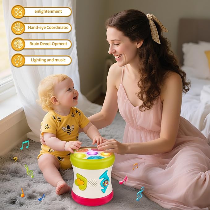 5 in 1 Baby Toy 0-6 Months Musical Early Learning Toy Drum for 1 Year Old with Light Toddler Sensory Toy for 1 2 Year Old Boy Girl Gifts