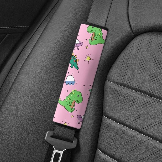 ENLACHIC Baby Car Seat Belt Cover, Cute Dinosaur Print Car Seat Shoulder Strap Pads, Infant Car Seat Cushion Safety Seatbelt Protector for Kids Boys Girls,Pink Dinosaur