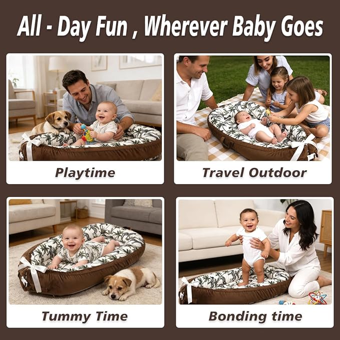 Baby Lounger-Breathable and Soft Organic 100% Cotton, Portable Infant Lounger with Removable Lounger Cover, Baby nest Lounger for Newborn - Brown Zebra
