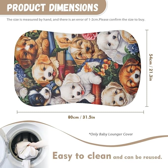 Puppy Dog Longer Cover for Baby Boys and Girls, Cute Dogs Snuggle Me Covers for Newborn Infant Nest Slipcover, 21.3“ X 31.5”