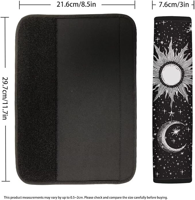 AFPANQZ 2pcs Car Seat Belt Pads Cover Universal Size Art Moon Sun Print Vehicle Seat Belt Comfort Shoulder Pads for Adults Children Seat Cushion Shoulder Straps Cushion for Bag Black