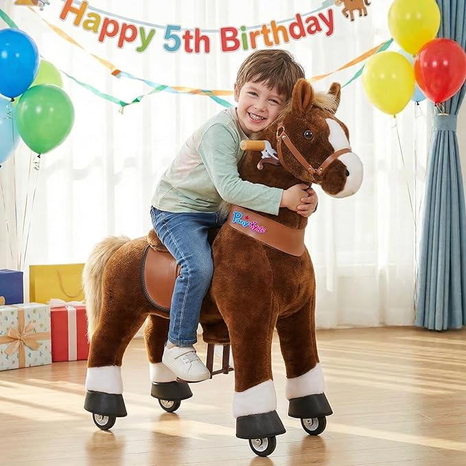 PonyCycle Large Pony Cycle U5 Horse Ride on Toys for Boys Classic Model U (with Brake/ 42.5" Height/Size 5 for Age 7-12) Mechanical Riding Pony Gifts Brown Ux524