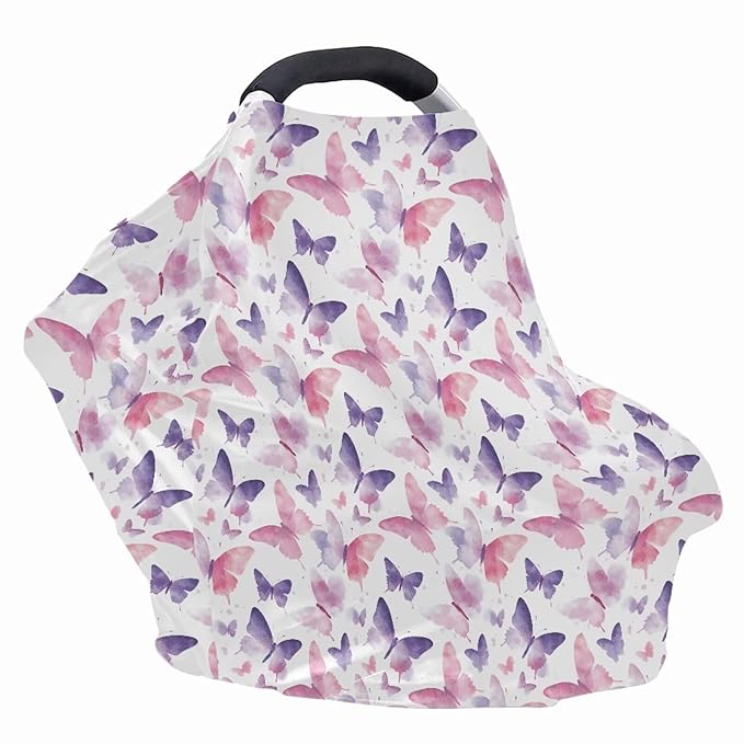 AFPANQZ Butterfly Nursing Covers for Newborns Baby Car Seat Covers for Baby Girls, All Season Baby Carseat Canopy Cover Ups Breastfeeding Scarves Breathable