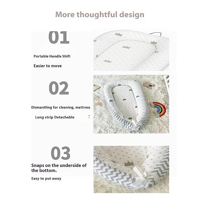 Newborn Baby Lounger with Adjustable Safety Bumper, Hypoallergenic Infant Support & Rest Pillow for Travel, Tummy Time & Co-Zone Comfort, Lightweight 3.31 lbs
