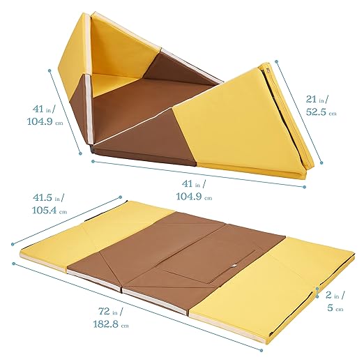 ECR4Kids SoftZone Camp, Canoe and Tumble Too, Folding Playmat, Chocolate/Yellow