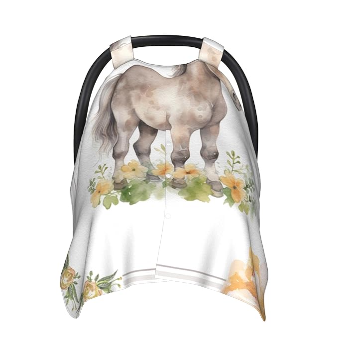 Personalized Baby Car Seat Canopy with Name Custom Minky Horse Car Seat Covers Nursing Cover for Breastfeeding Multi-Use Cover Infant Carrier Carseat Winter Cover for Newborn Girls Boys