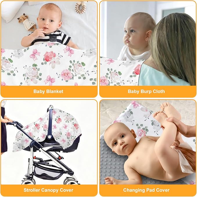 Floral Car Seat Cover Baby Girl, Soft Breathable Infant Car Seat Covers, Girl Baby Car Seat Covers, Skin-Friendly Sunscreen Nursing Stroller Cover 30" x 40"