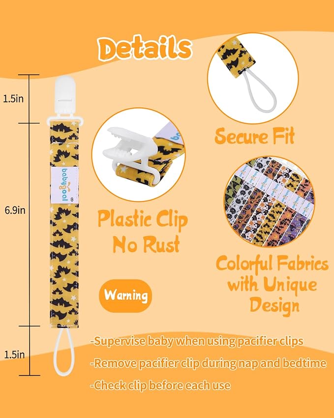 babygoal Baby Halloween Pacifier Clips 8 Pack, Pacifier Holder Clip for Baby Boys and Girls Fits Most Pacifier and Binkies