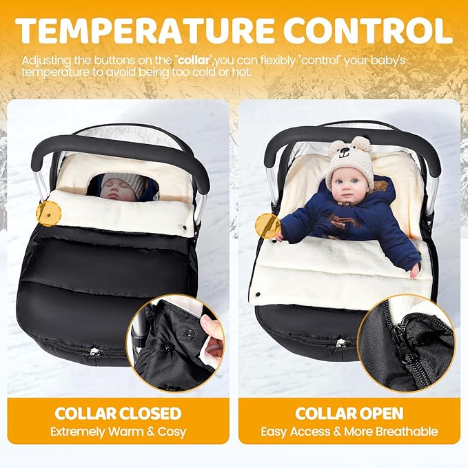 Orzbow Baby Car Seat Cover, Universal Winter Car Seat Cover with Adjustable Collar, Waterproof Carseat Covers Baby with Zipper, Warm Coral Fleece, Detachable and Machine Washable, Black