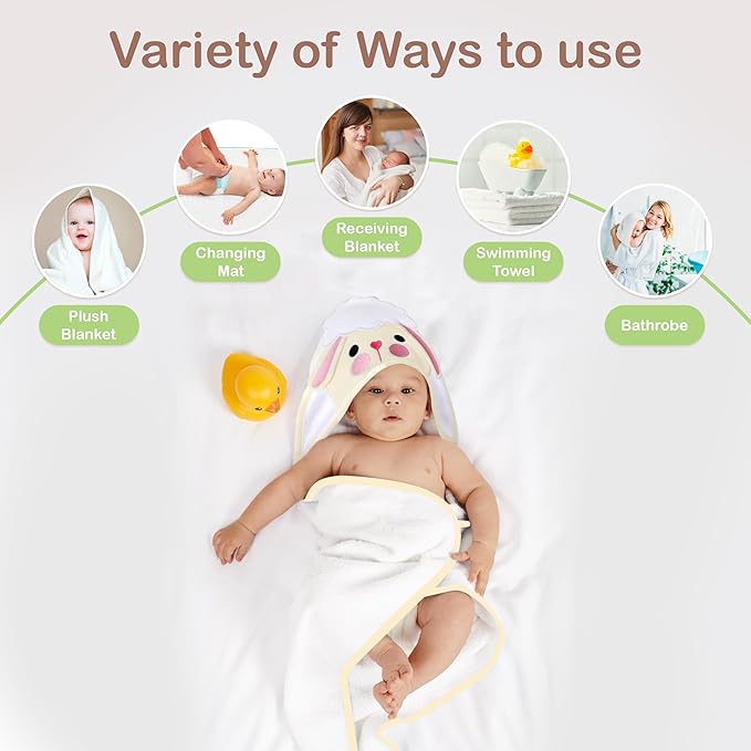 Mother's Choice Baby Towels for Newborn 100% Organic Cotton Hooded Design, Large Size Toddler Towels, Ultra-Soft & Absorbent Bath Towel for Newborns, Infants, Toddlers, Boys & Girls with Animal Hood