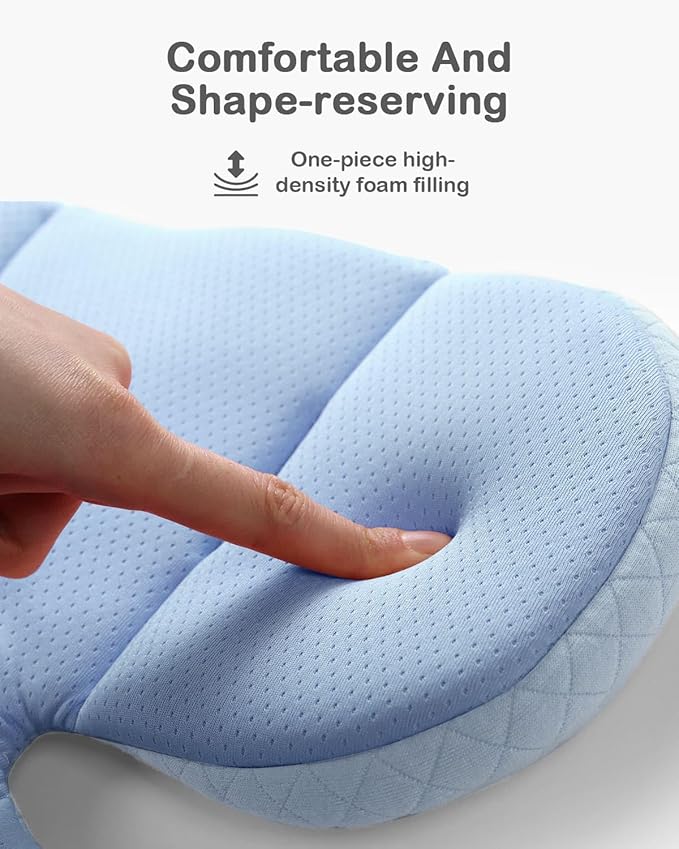 Infant Car Seat Insert Adjustable Head Support for Preemie Newborn Toddler, Reversible Baby Head Body Support Cushion for Carseats and Strollers Side Impact Protection - Light Blue