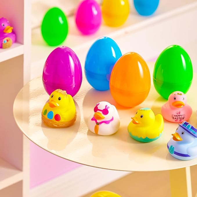 Joyin 12pcs Prefilled Easter Eggs with Rubber Ducks, Easter Bath Duckies Basket Stuffers for Toddlers & Babies, Bathtub Toys Easter Egg Hunt, Classroom Prizes for Kids