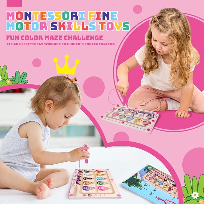 Uiseba Princess Mini Magnetic Color and Number Maze Montessori Toy for Ages 3 4 5, Toddler Busy Board, Educational Preschool Learning Activities, Ideal Christmas & Birthday Gift for Girls and Kids