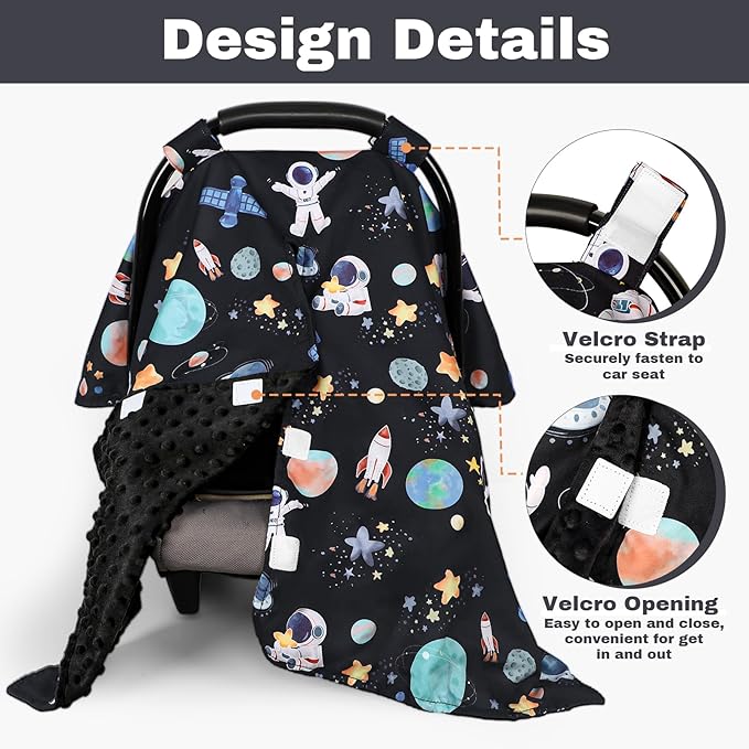 Baby Car Seat Cover, Windproof Carseat Cover for Infant Girls, Infant Warm Carseat Canopy with Double Layer Fabric for Winter, Compatible with Most Baby Car Seat, Space