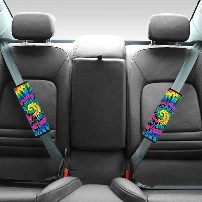 Rainbow Tie Dye Seat Belt Shoulder Strap Covers Pad for Car Universal Safety Strap Cover for Auto SUV Truck Airplane Backpack Seatbelt Covers Compatible with Most Car Car Interior Accessories