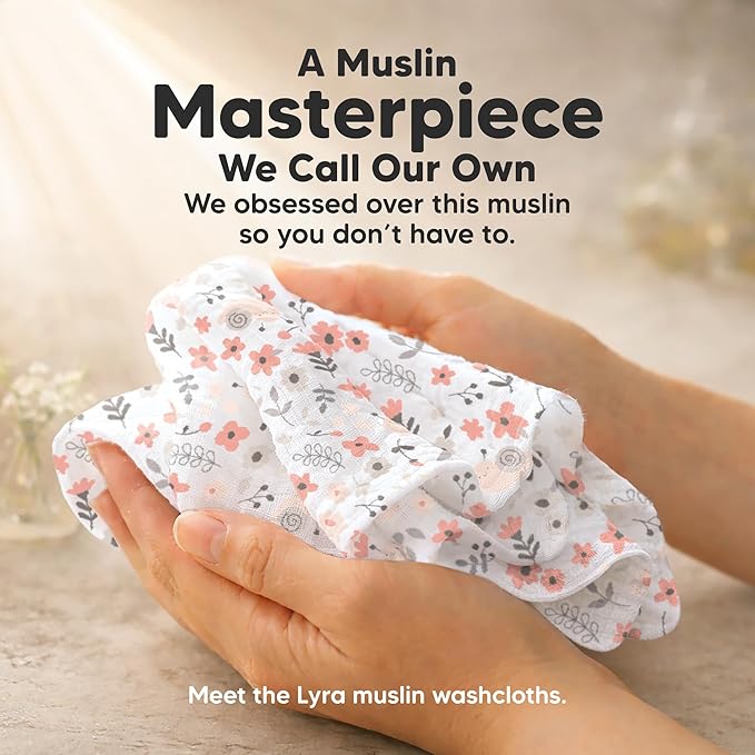 10-Pack Muslin Baby Washcloths for Newborn – 12x12" Soft Absorbent Organic Cotton Muslin Wash Cloths for Babies Girl, Boy, Infant, Toddlers,Kids Face Towel,Bath Essentials,Baby Burp Rags (Sweet Charm)