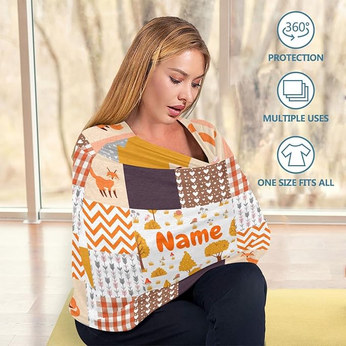 Personalized Baby Car Seat Cover for Boys Girls, Custom Nursing Covers for Breastfeeding with Name, Infant Stroller Cover, Baby Carseat Canopy for Newborn, Multiuse Car Seat Canopies, Cute Fox