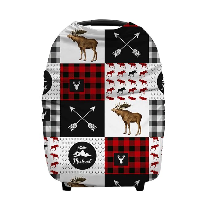 Personalized Woodland Deer Baby Car Seat Covers with Name, Custom Nursing Cover Breastfeeding for Babies, Carseat Canopy for Boys and Girls, Infant Stroller Cover, Breathable Carseats Cover