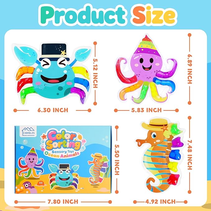 3PCS Color Sorting Toys for Toddlers, Montessori Sensory Toys Preschool Learning Activities Fine Motor Skills Fidget Quiet Educational Gift for Kids Age 3+