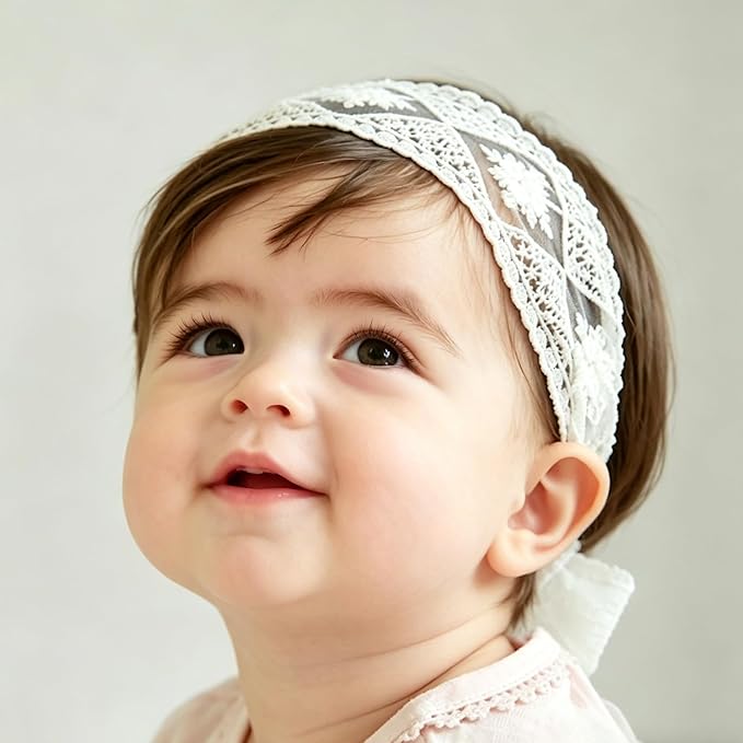 Baby Girls Hairband Soft White Bow Lace Headband Elastic Floral Hairbands Hair Accessory for Newborn Infant Toddler