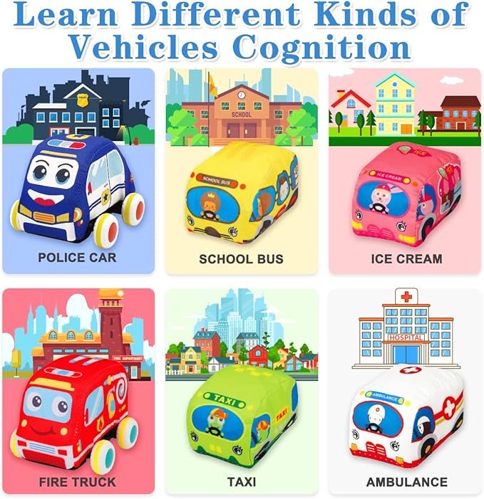 Baby Toys 6 to 12 Months - Soft Car Toys for 1 Year Old Boy Girl with Playmat Storage Bag - Infant Baby Toys 12-18 Months Toddler Toys Age 1-2 - 1st Birthday Gifts 1 2 3 Years Old Baby