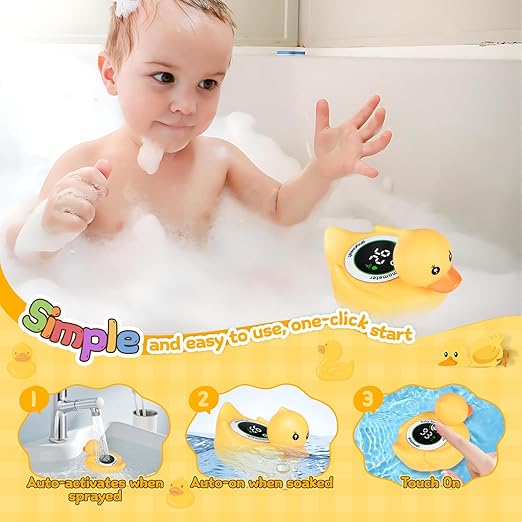 Baby Bath Thermometer Duck Toy - Floating Digital Water Temperature Monitor with LED Display & Color Alerts for Infants Newborns, Cute Bathtub Sensor & Safe Bath Time Essential