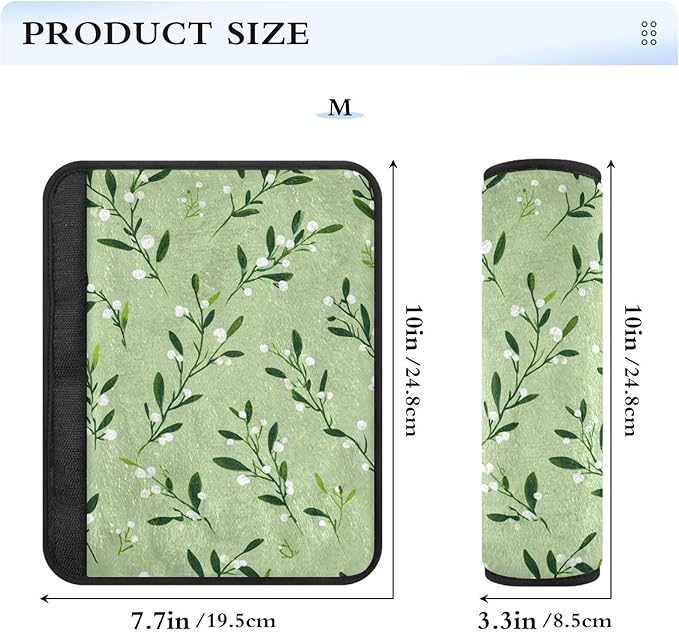 2 Pack Seatbelt Covers Seat Belt Cover Pad for Adults Boys Girls Car Seat Strap Covers Pads Cushion Universal Shoulder Strap Pad Protector for Backpack Camera Bag 10x7.7Inch Green Branches and White B