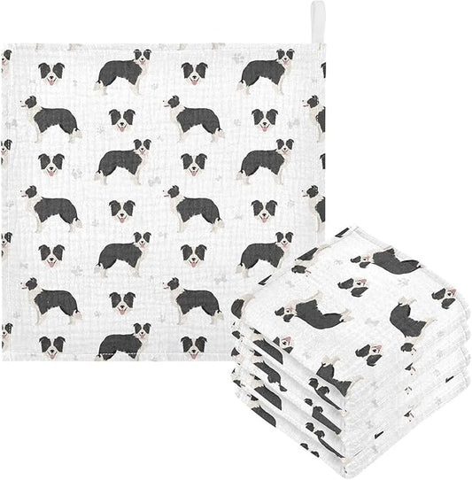 vvfelixl Baby Cotton Washcloths Border Collie Black Infants Bath Towel for Unisex Face Towels for Newborn, Natural Baby Wipes Delicate Skin, 11.8 X 11.8 inch, one sizex5