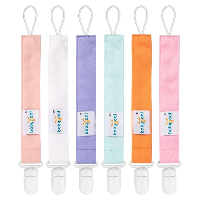 babygoal Pure Color Pacifier Clips, 6 Pack Binky Paci Holder Clips Leashes Fits for Most Baby Pacifiers and Binkies