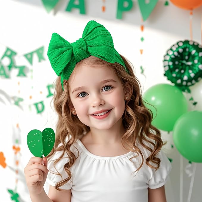 LemonSpace Handmade St.Patrick's Day Baby Headbands Green Bow Hairbands Girl Bows Infant Hair Accessories Newborn Soft Stretchy Nylon Baby bows