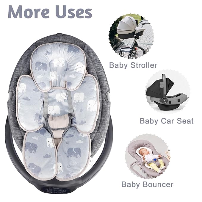 TANOFAR Infant Car Seat Head Support, Soft Baby Carseat Head & Body Support, Grey Elephant Baby Car Seat Insert Cushion for Newborn Boys